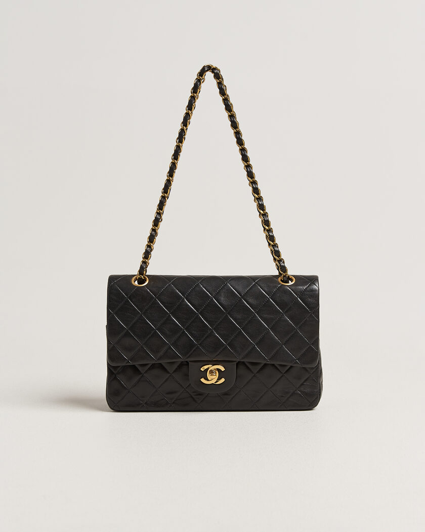 Chanel Pre-Owned Classic Medium Double Flap Bag Lambskin Black – Sort