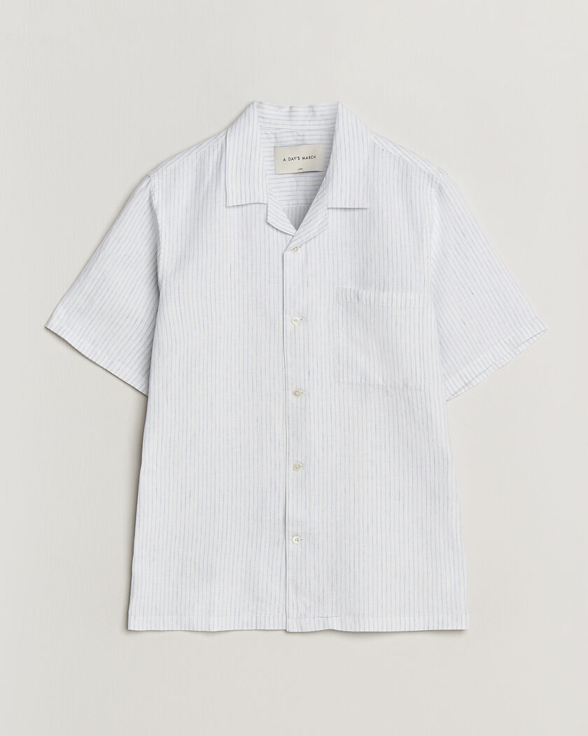 A Day's March Yamu Striped Linen Short Sleeve Shirt White – Hvid