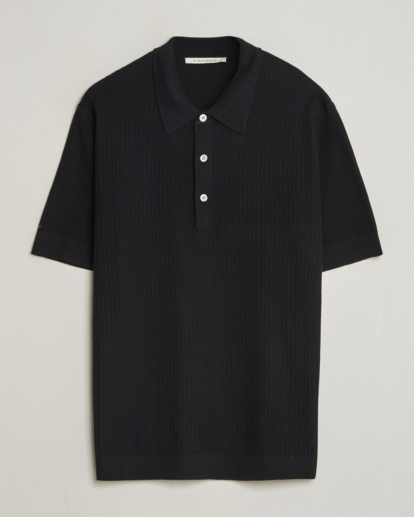 A Day's March Aspen Structured Knitted Polo Black – Sort