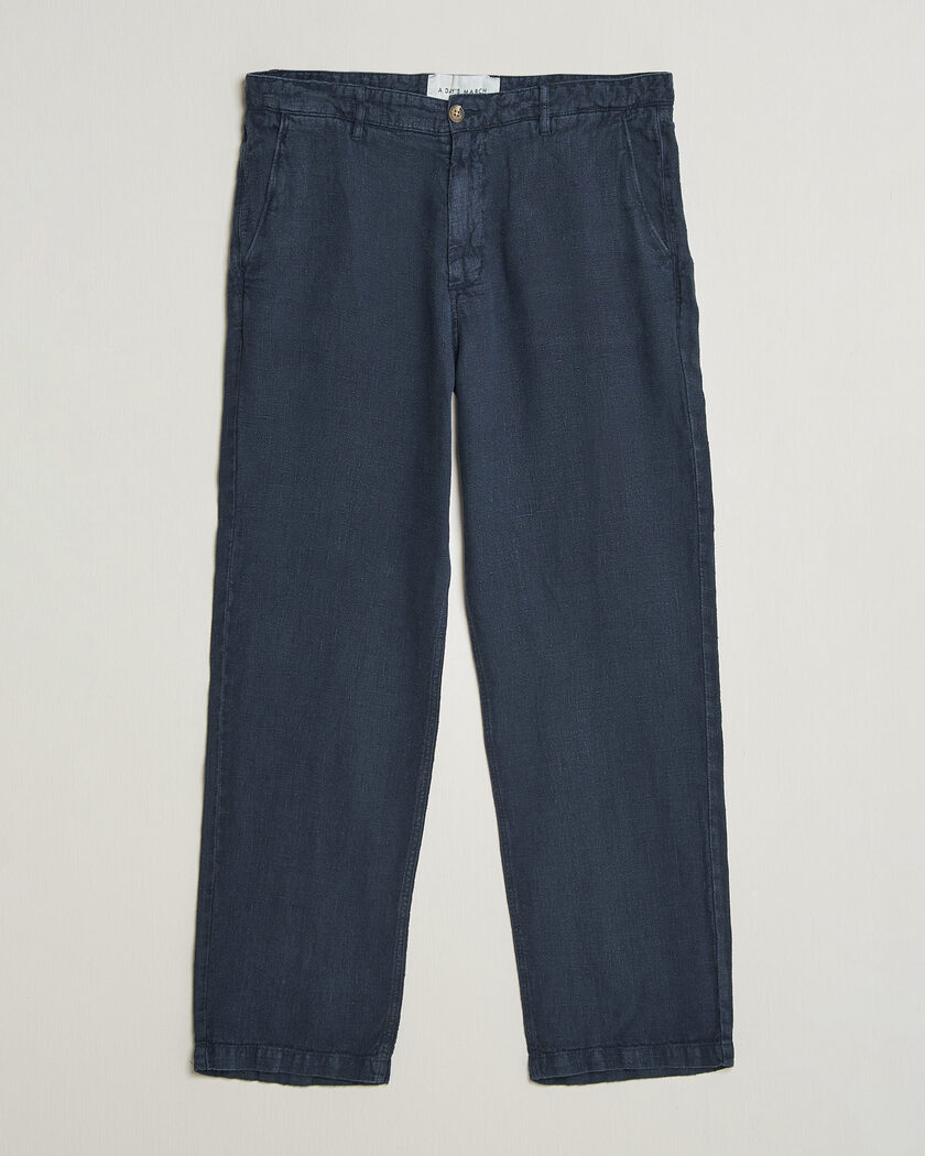  A Day's March Redwood Linen Trousers Navy – Blå
