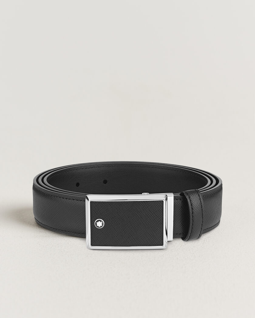 Montblanc Marquetry Plate 30mm Leather Belt Black – Sort