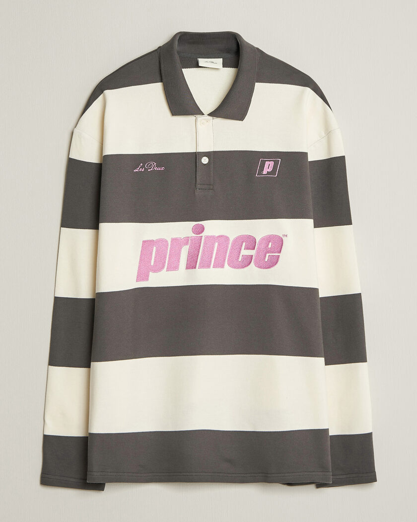 LES DEUX Prince Striped Long Sleeve Polo Raven Gray – Grå