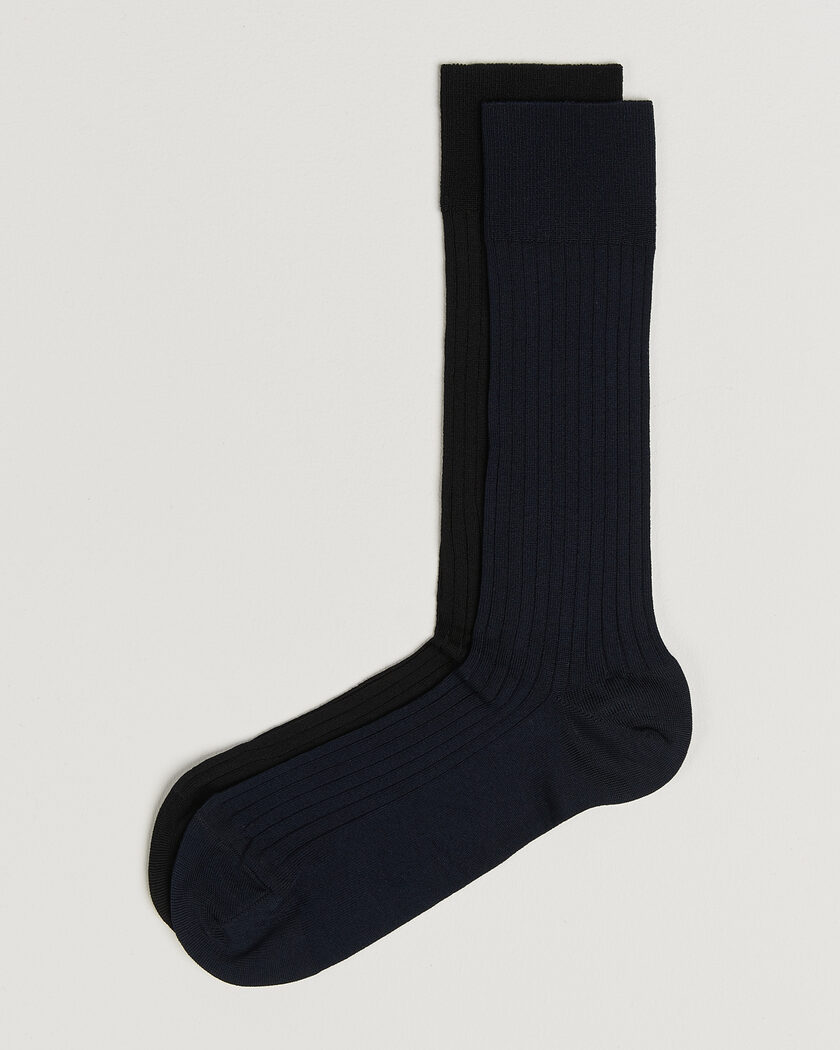 Myrqvist 2-Pack Axel Ribbed Cotton Sock Black/Navy – Flerfarvet