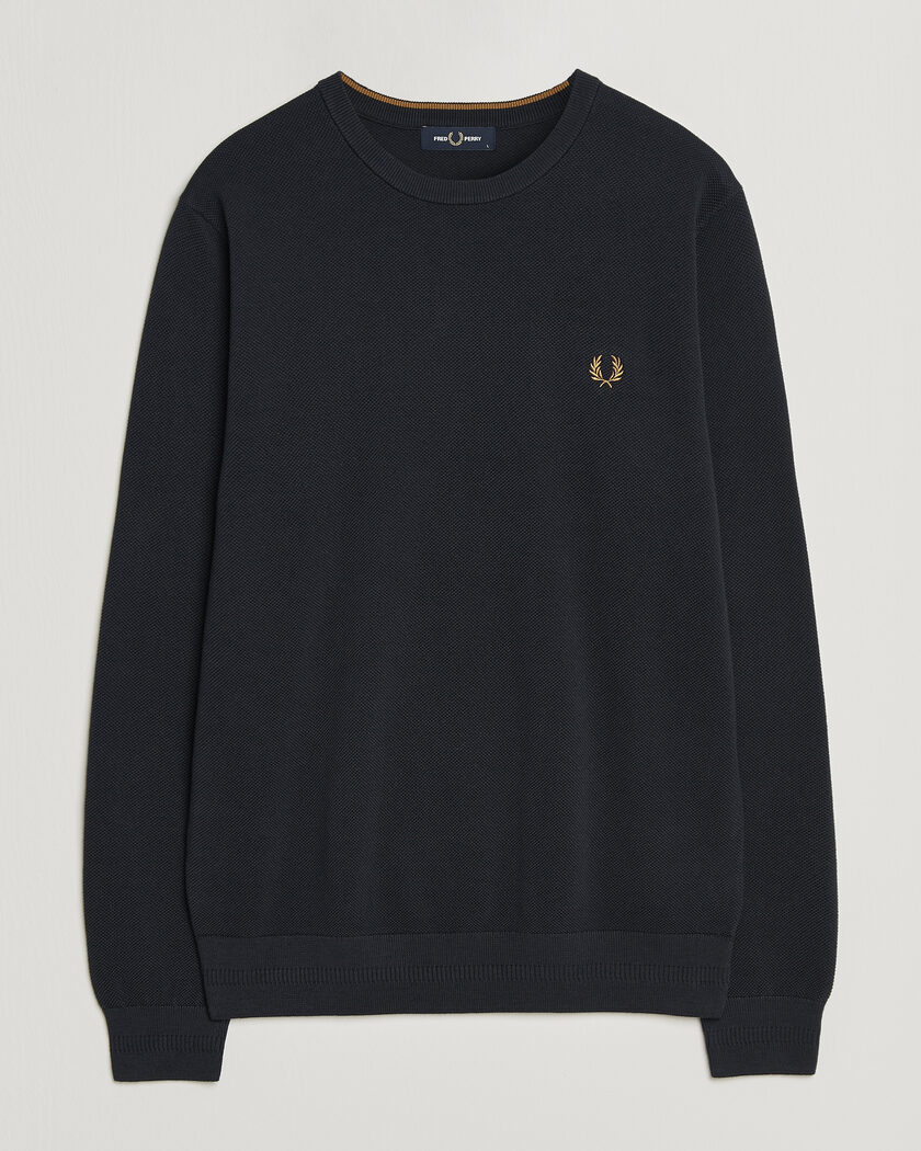  Fred Perry Piqué Stitched Sweater Navy – Blå