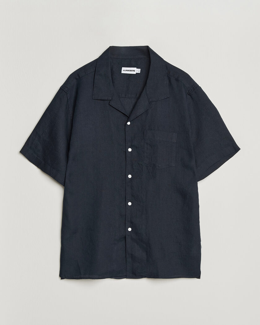 J.Lindeberg Elio Linen Short Sleeve Shirt Navy – Blå