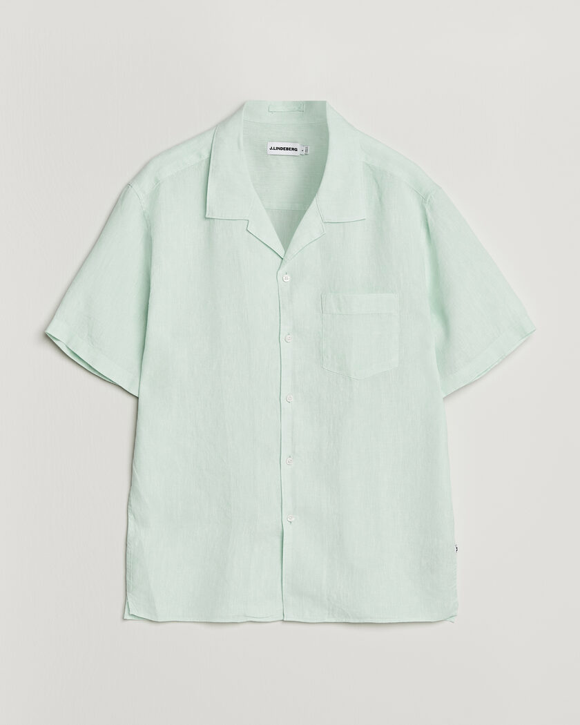 J.Lindeberg Elio Linen Short Sleeve Shirt Bay Green – Grøn
