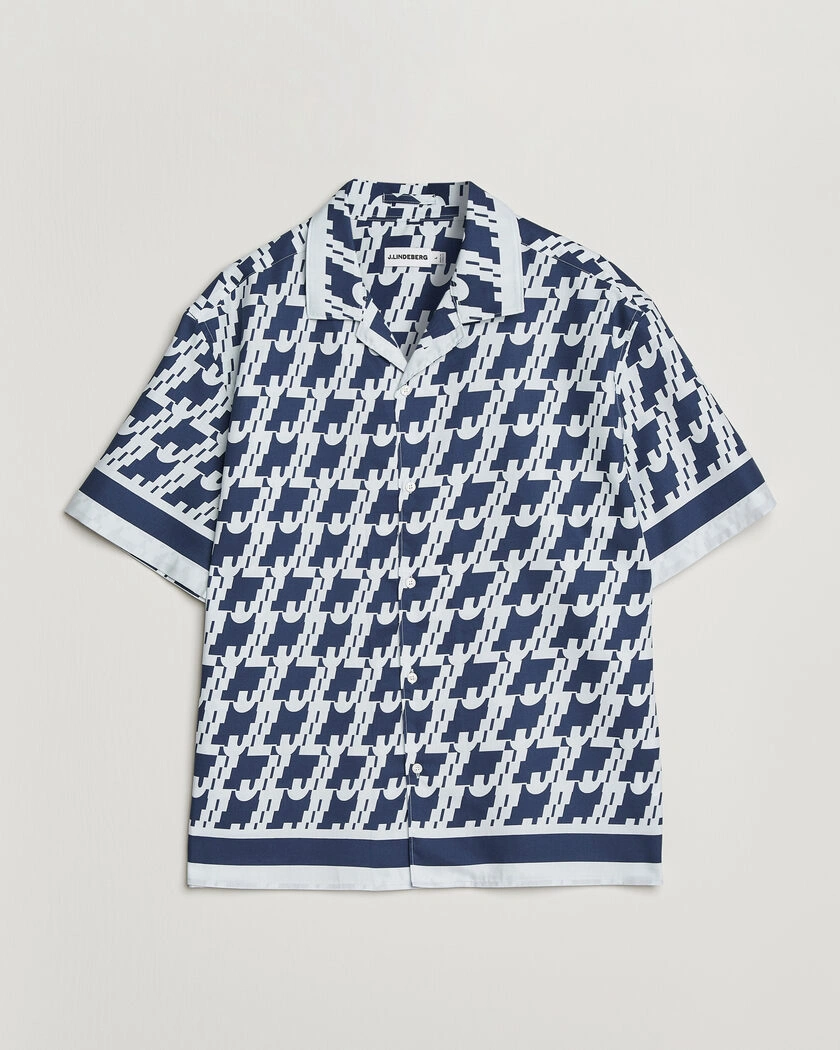J.Lindeberg Ellis Border Printed Resort Shirt Estate Blue – Blå