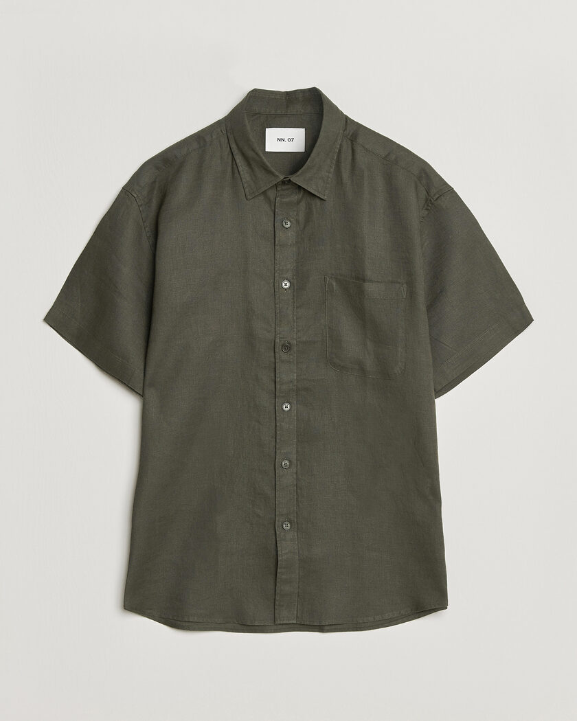 NN07 Deon Linen Short Sleeve Shirt Dark Army – Grøn