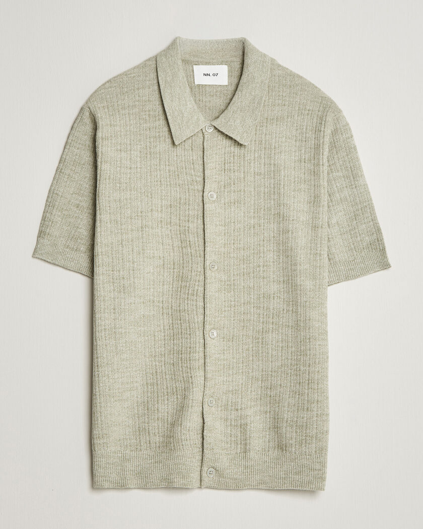 NN07 Nolan Knitted Short Sleeve Shirt Sage Green – Grøn