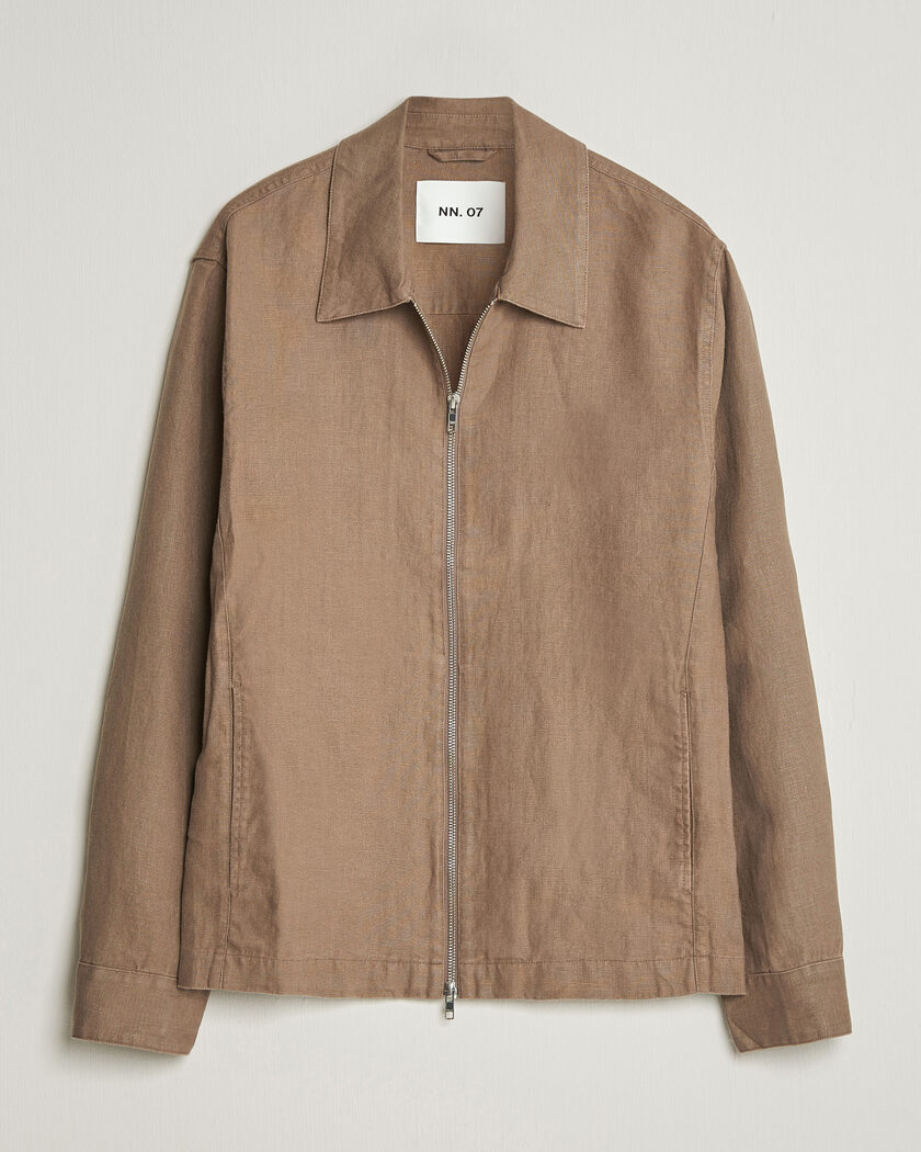 NN07 Alban Linen Full Zip Overshirt Clay Mirage – Brun