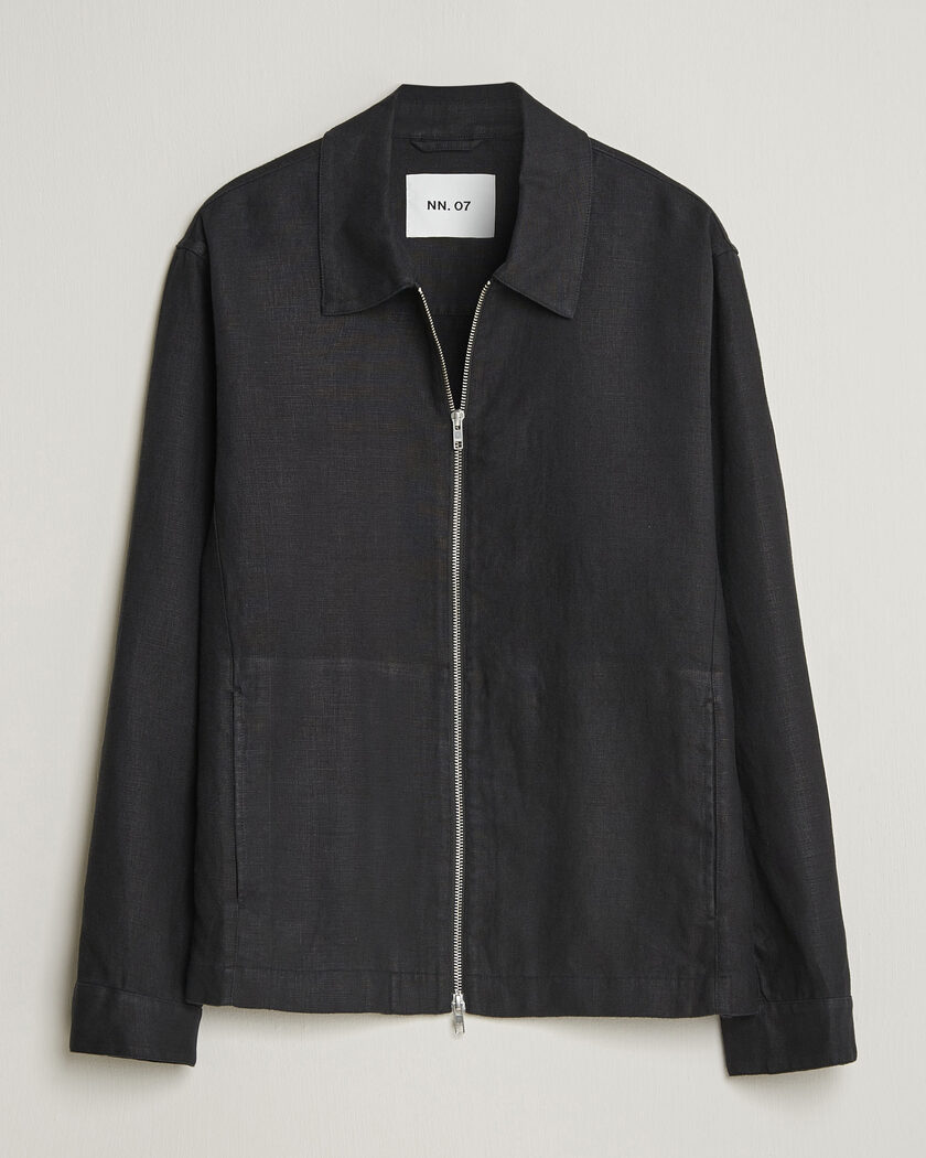NN07 Alban Linen Full Zip Overshirt Black – Sort