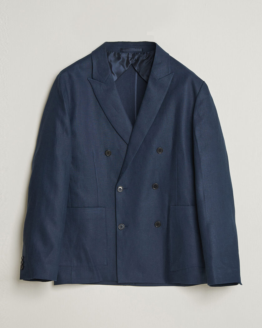 NN07 Jordin Linen Double Breasted Blazer Navy Blue – Blå