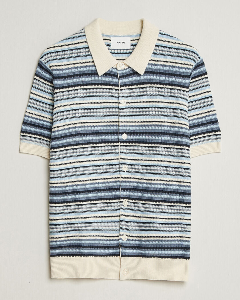 NN07 Nolan Striped Knitted Short Sleeve Shirt Navy Multi – Flerfarvet