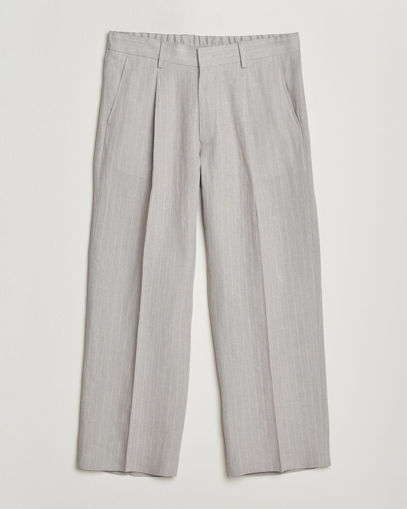 NN07 Kay Pinstriped Pleated Linen Trousers Grey – Grå