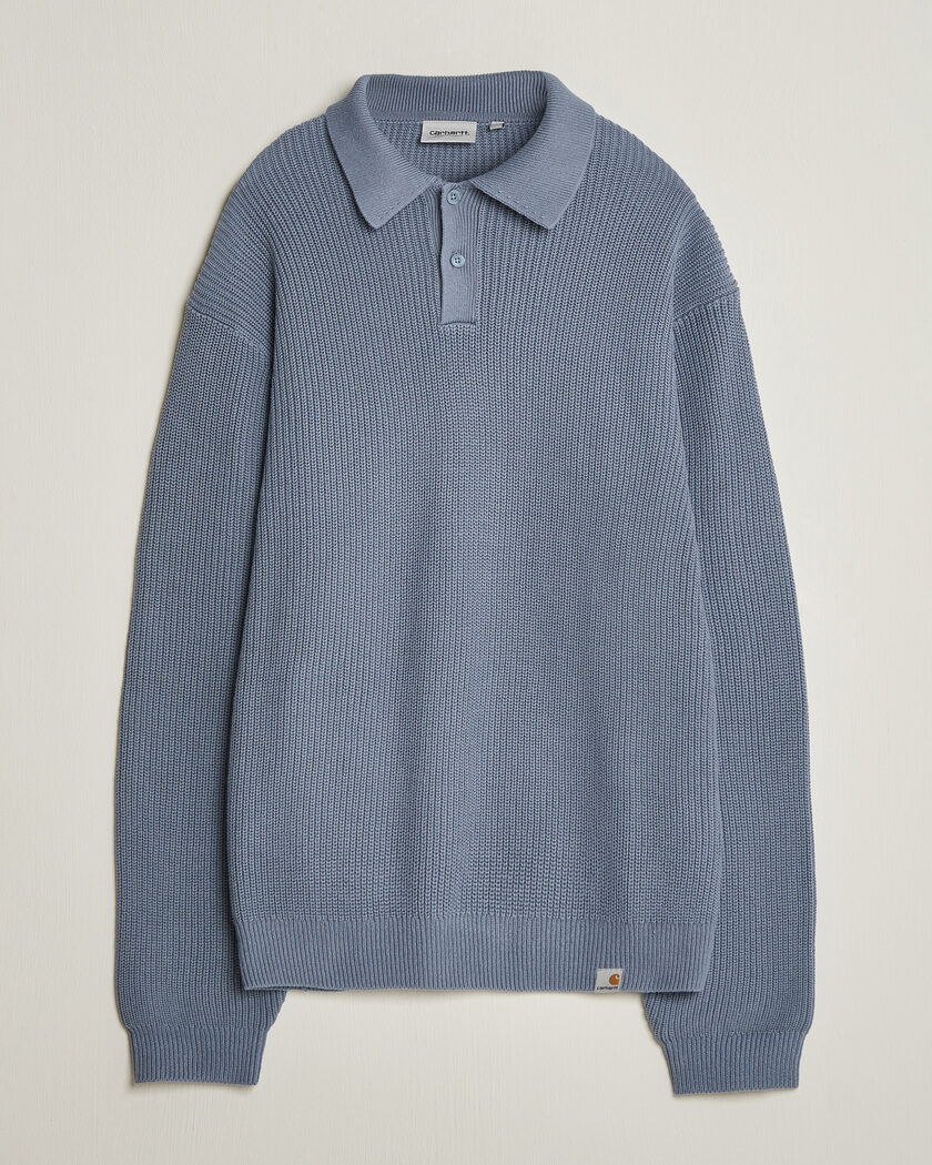 Carhartt WIP Miles Knitted Cotton Polo Shad Blue – Blå