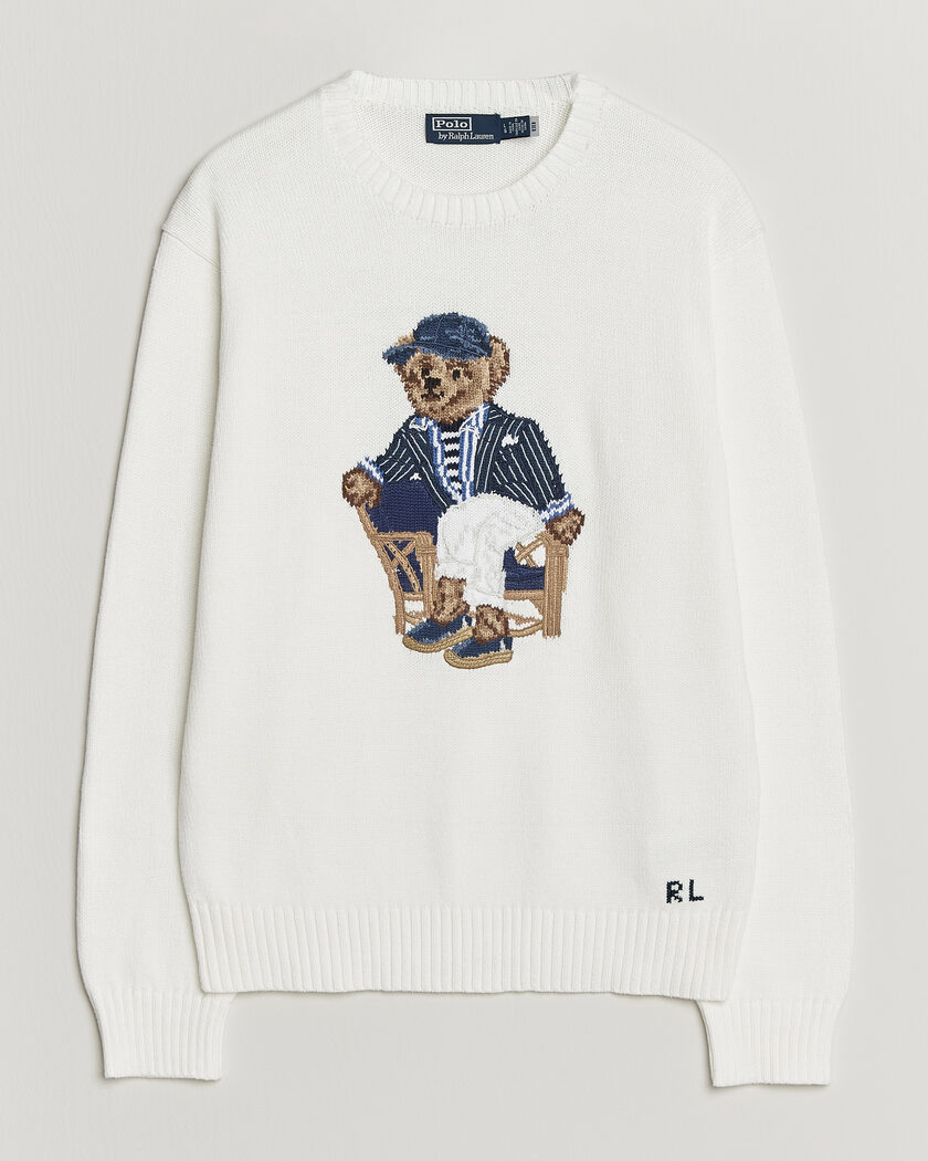 Polo Ralph Lauren Newport Bear Cotton/Linen Sweater Deckwash White – Hvid