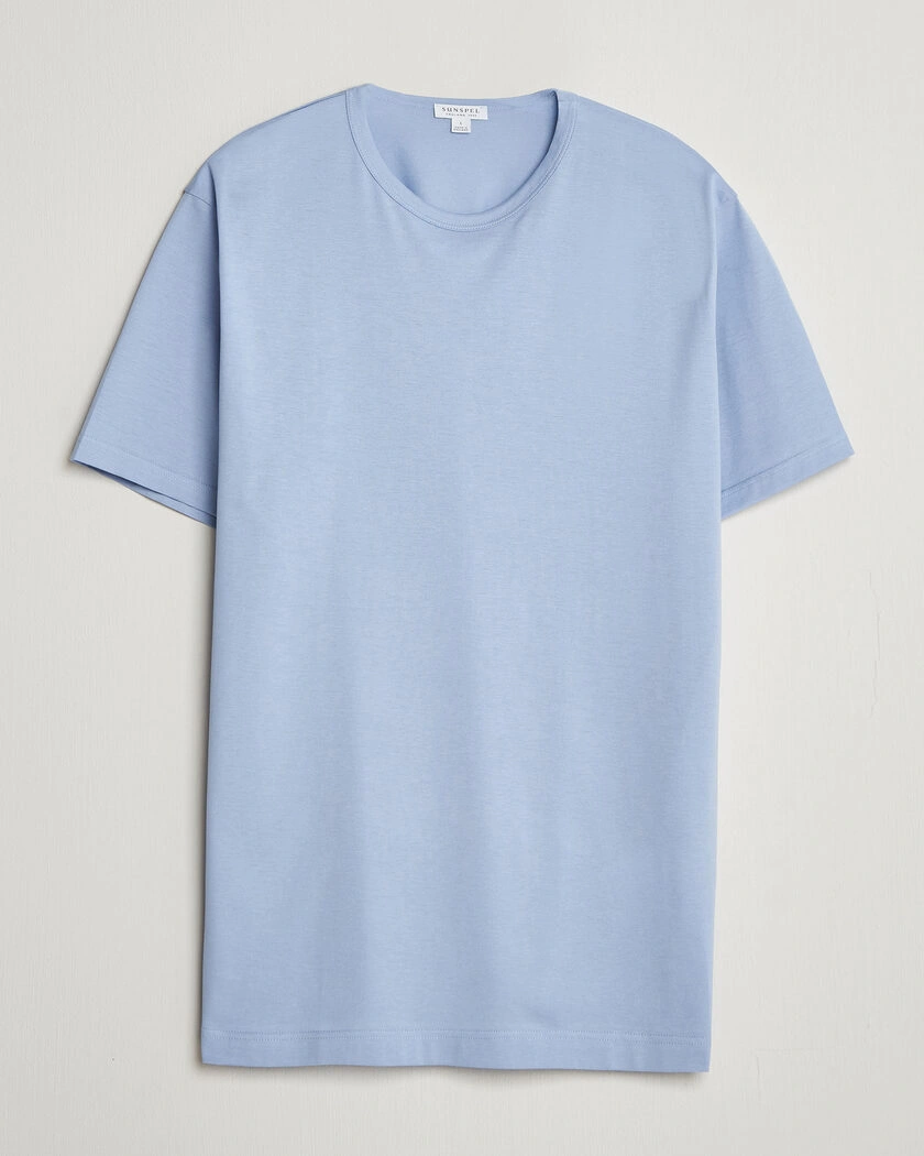 Sunspel Crew Neck Q82 Cotton T-Shirt Sky Blue – Blå