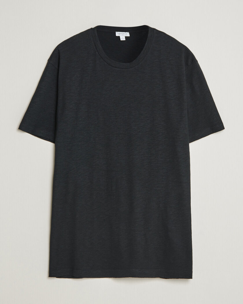 Sunspel Pima Cotton/Linen T-Shirt Black – Sort
