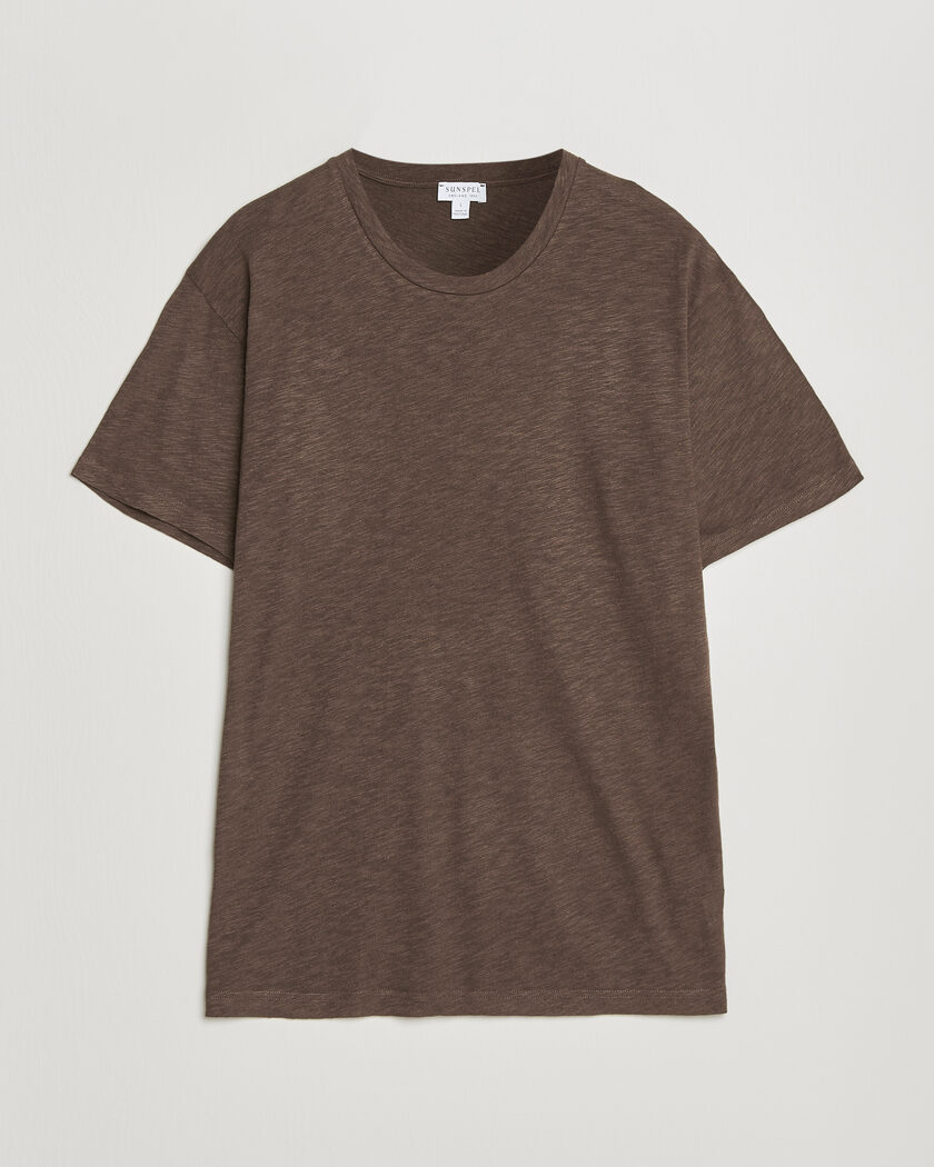 Sunspel Pima Cotton/Linen T-Shirt Dark Walnut – Brun