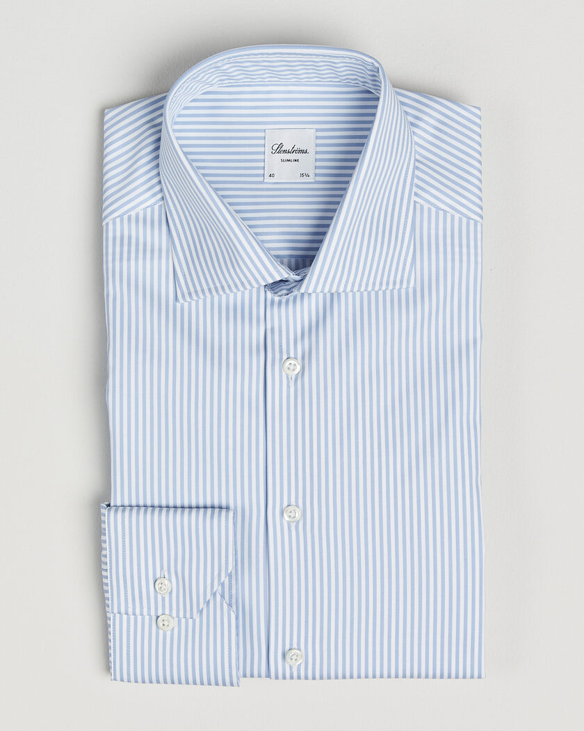 Stenströms Slimline Stripe Cut Away Shirt Light Blue – Blå