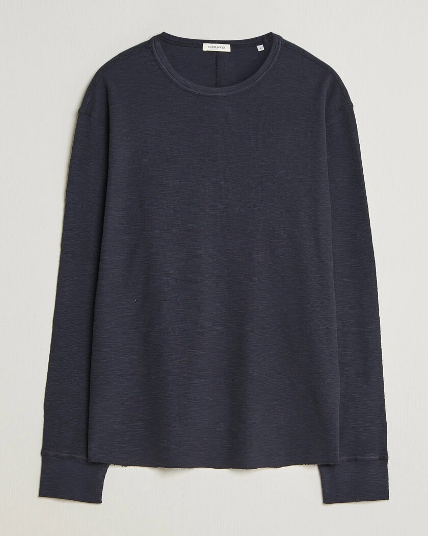 Sunflower Long Sleeve Waffle Tee Navy – Blå