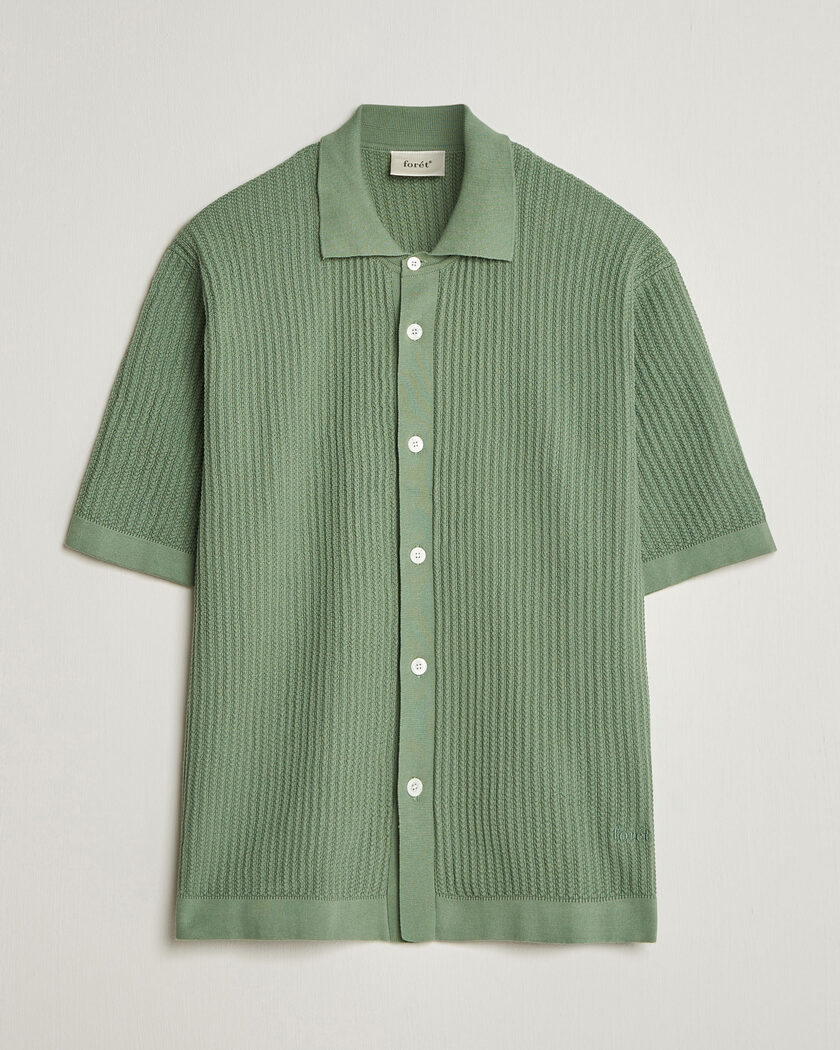 Forét Barrow Short Sleeve Knitted Cotton Shirt Green Oxide – Grøn