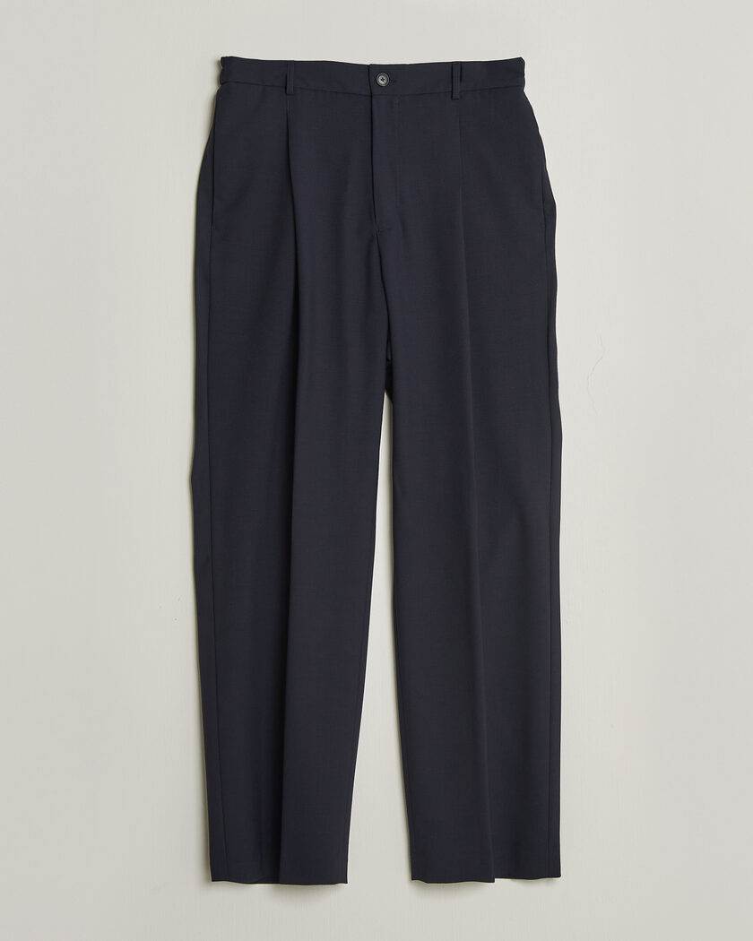 BOSS BLACK Pat Pleated Wool Trousers Dark Blue – Blå