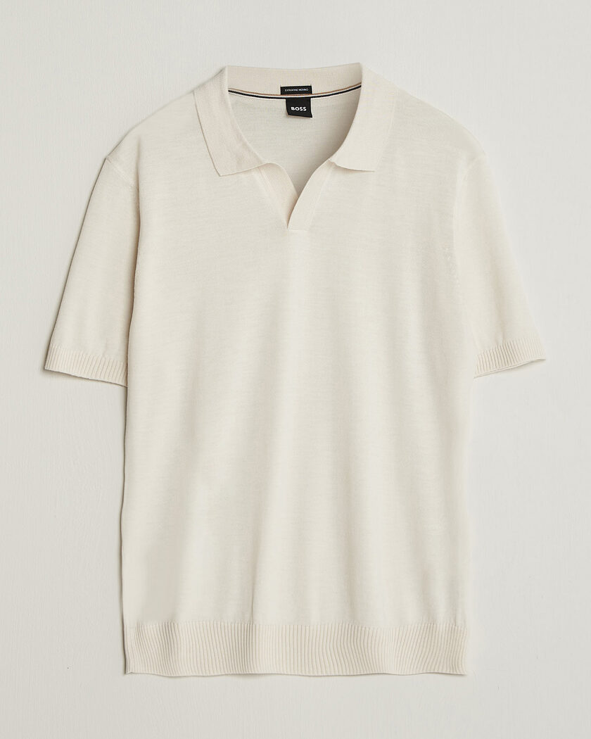 BOSS BLACK Lantoni Knitted Polo Open White – Hvid