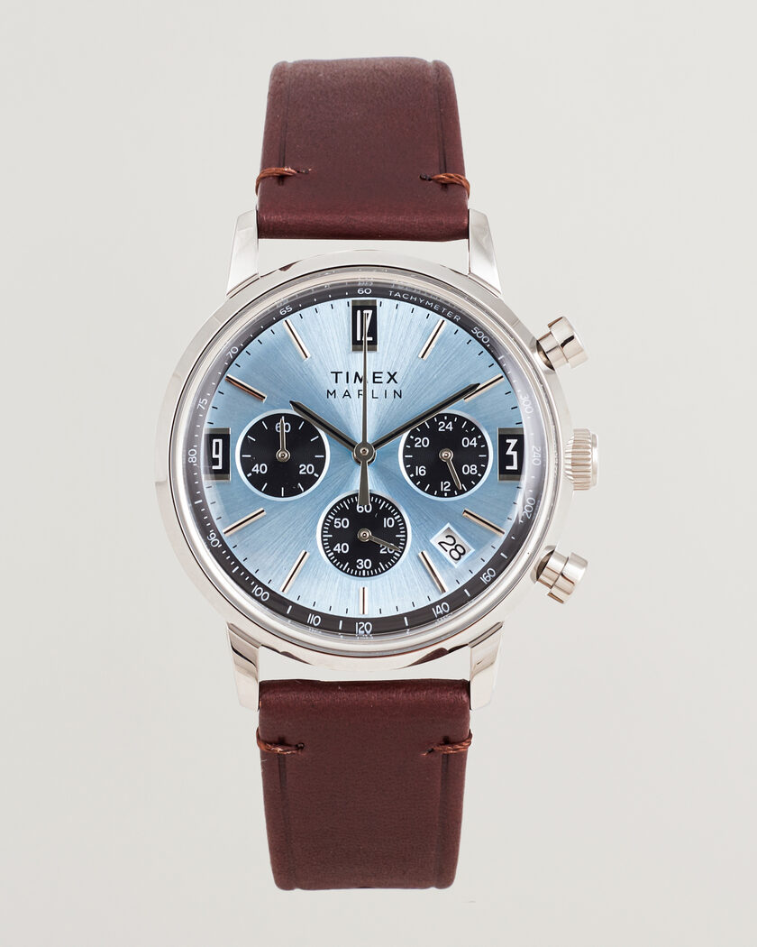 Timex Marlin Quartz Chronograph Leather 40mm Ice Blue Dial – Blå