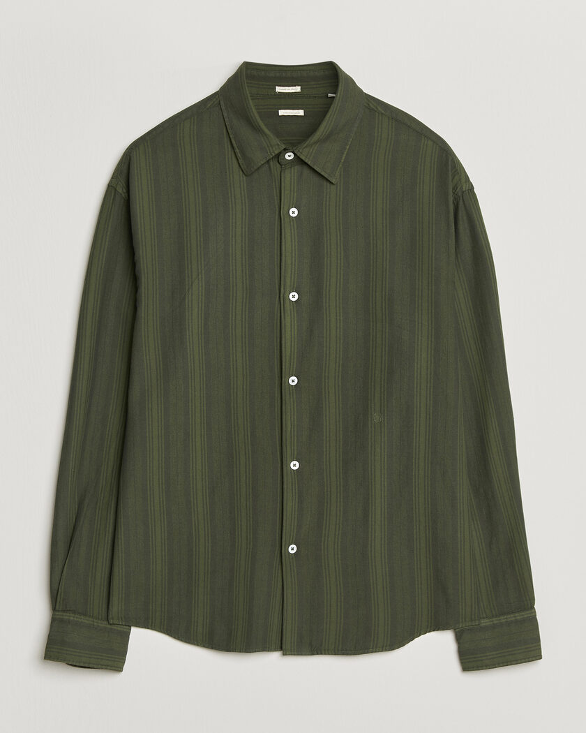 Massimo Alba Boxy Striped Cotton Shirt Moss Green – Grøn