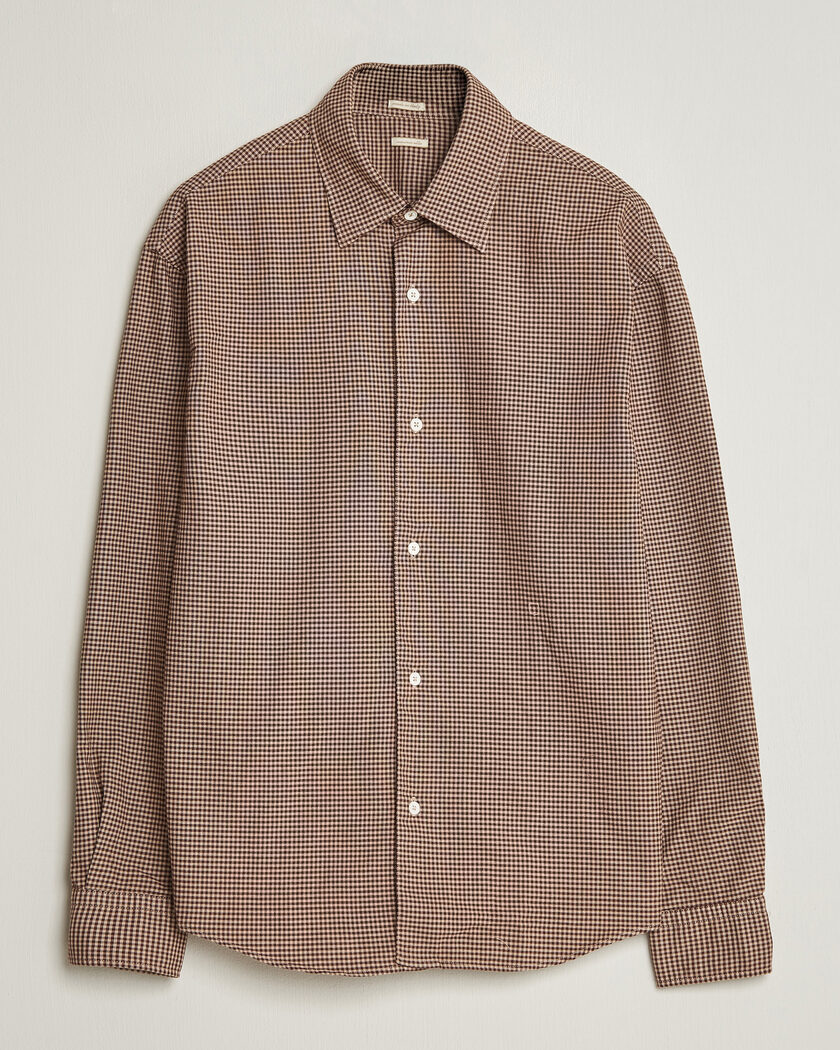 Massimo Alba Boxy Microcheck Shirt Fossil – Brun