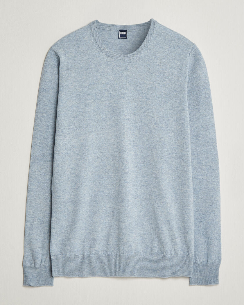 Fedeli Pure Cashmere Crew Neck Light Blue – Blå