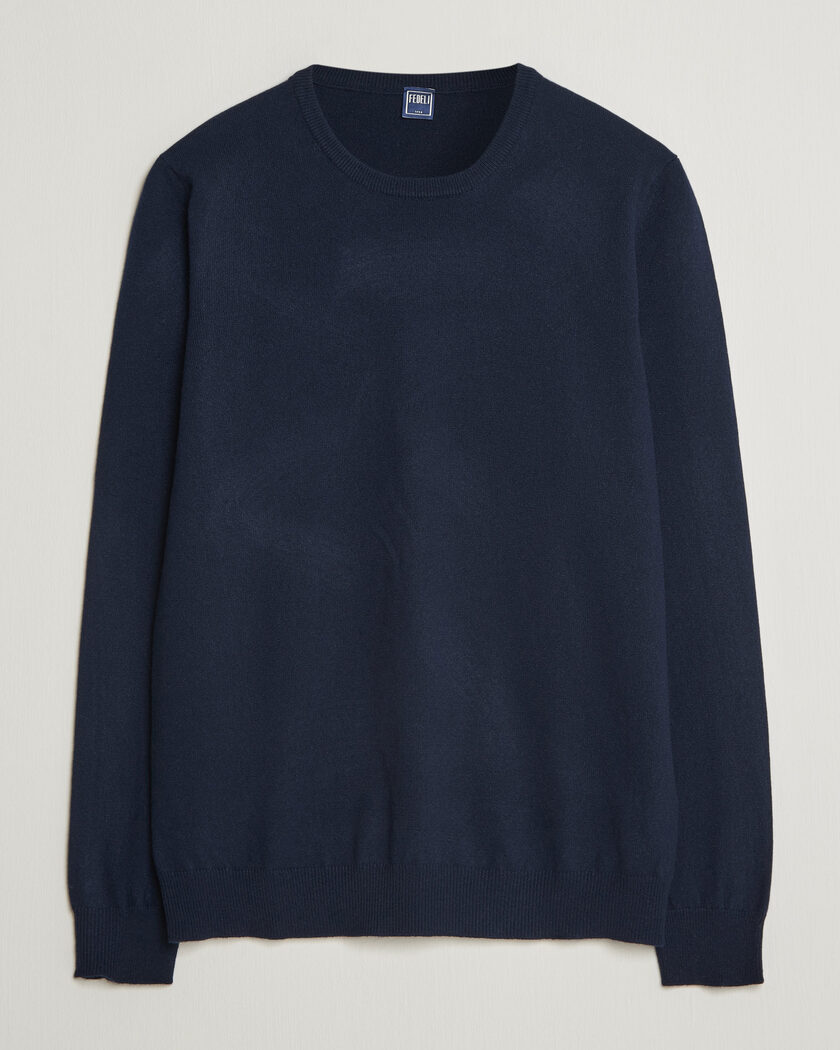 Fedeli Pure Cashmere Crew Neck Navy Blue – Blå