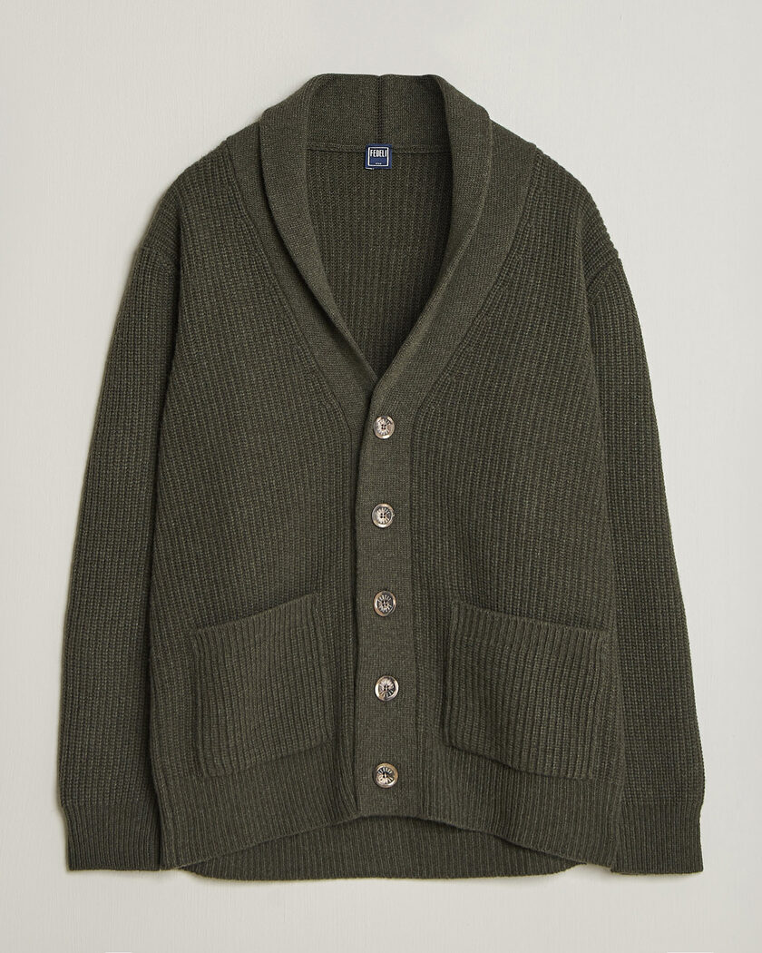 Fedeli Wool/Cashmere Shawl Cardigan Forest Green – Grøn