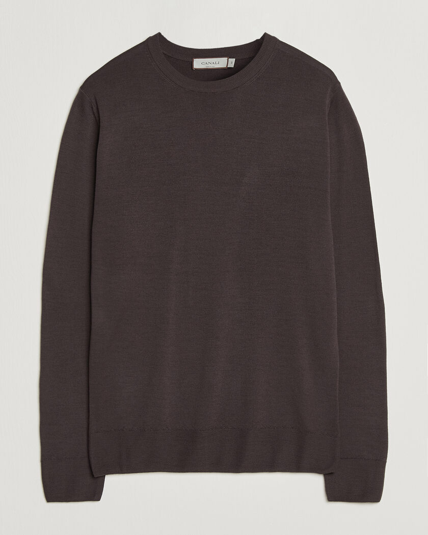 Canali Merino Wool Crew Neck Dark Brown – Brun