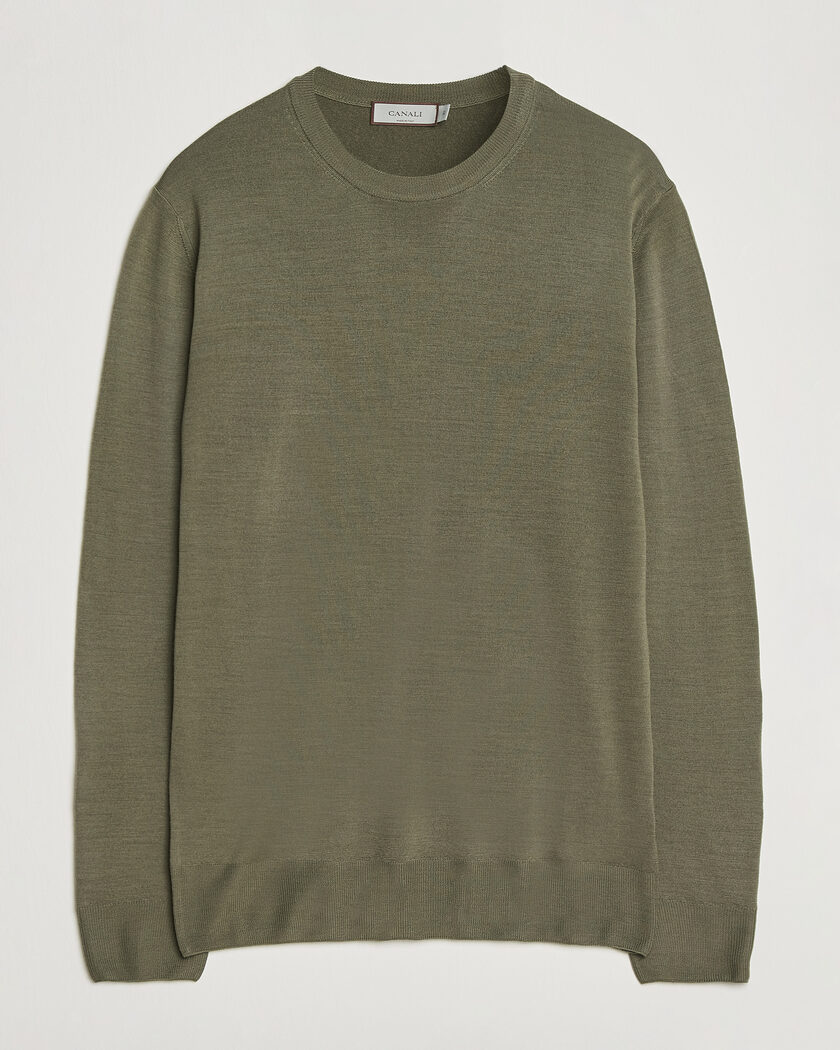 Canali Merino Wool Crew Neck Olive – Grøn