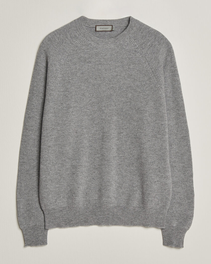 Canali Rib Cashmere Sweater Light Grey – Grå
