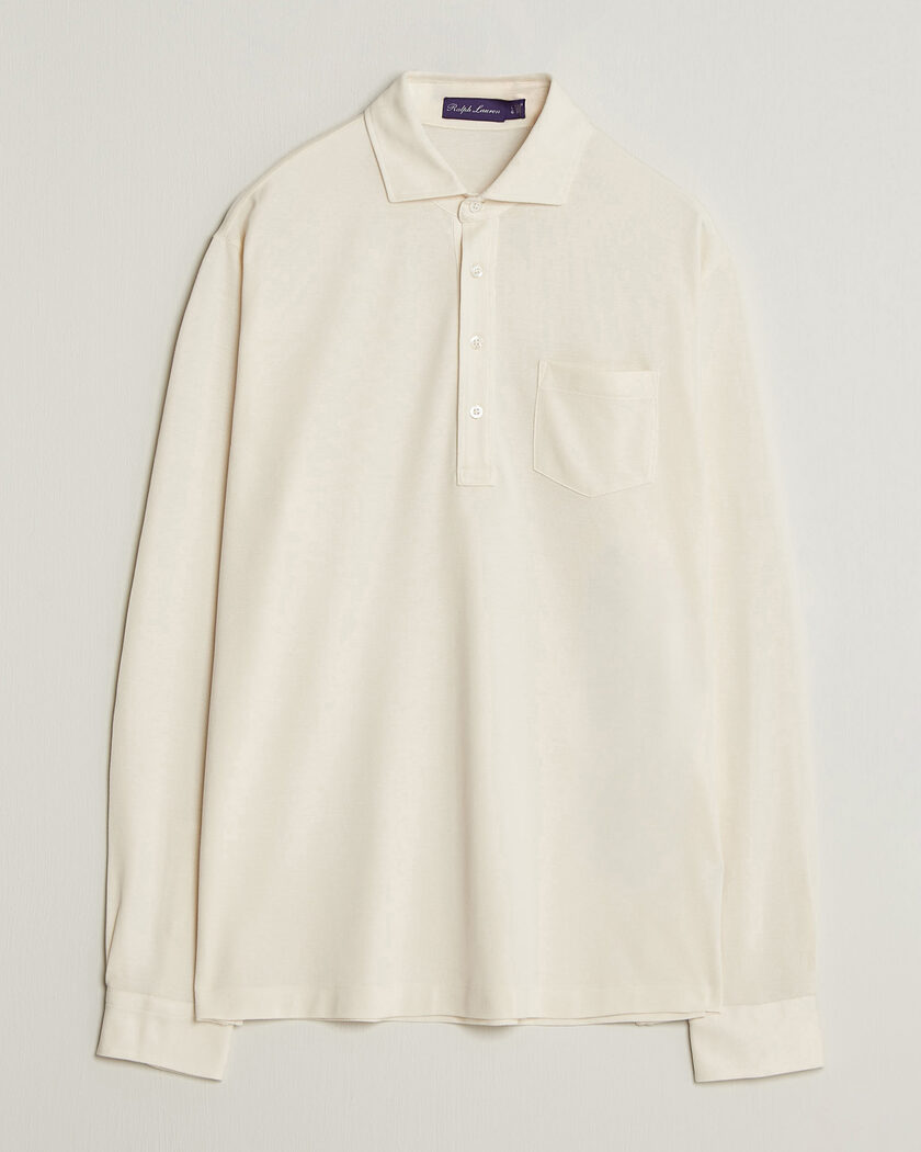 Ralph Lauren Purple Label Long Sleeve Washed Polo Classic Cream – Hvid
