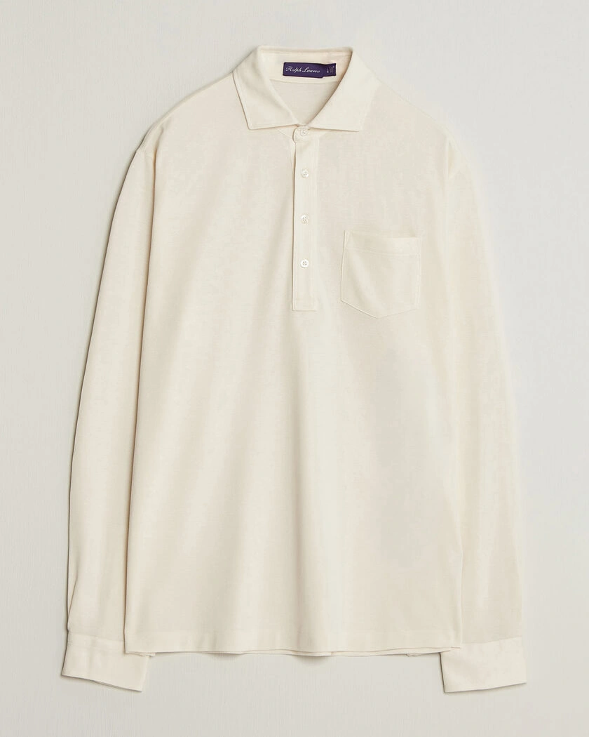 Ralph Lauren Purple Label Long Sleeve Washed Polo Classic Cream – Hvid