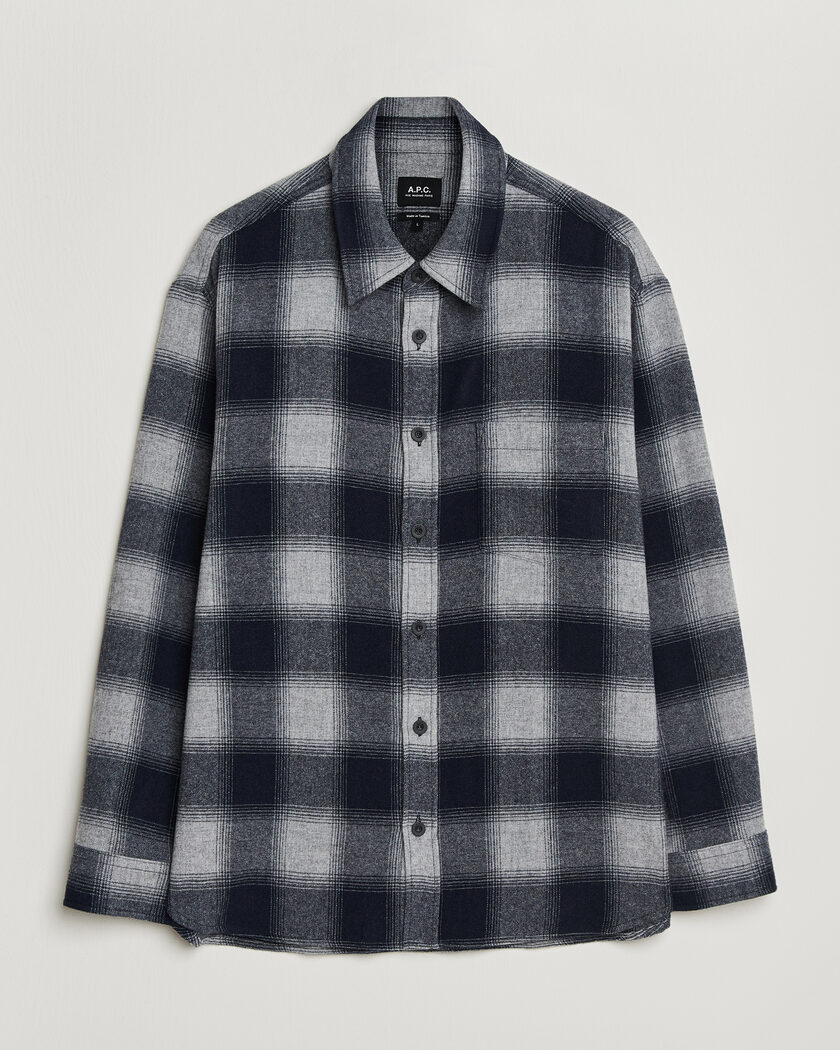 A.P.C. Malaury Checked Overshirt Light Grey – Blå