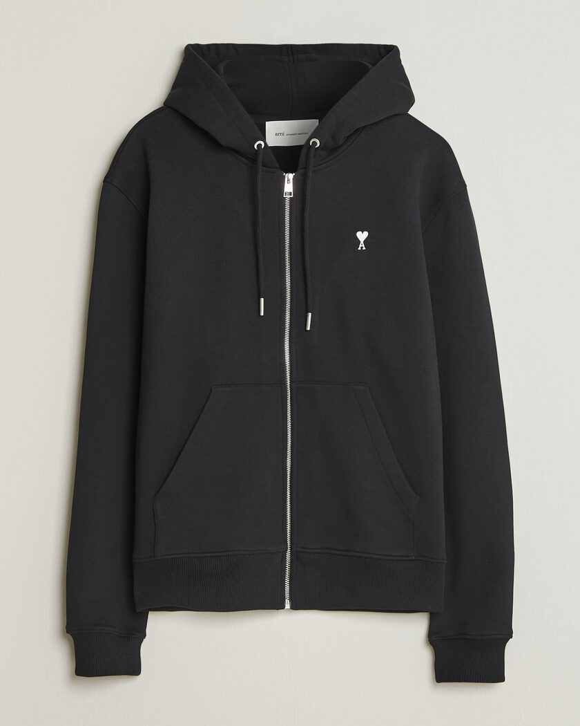 AMI Contrasted Heart Logo Full Zip Hoodie Black – Sort