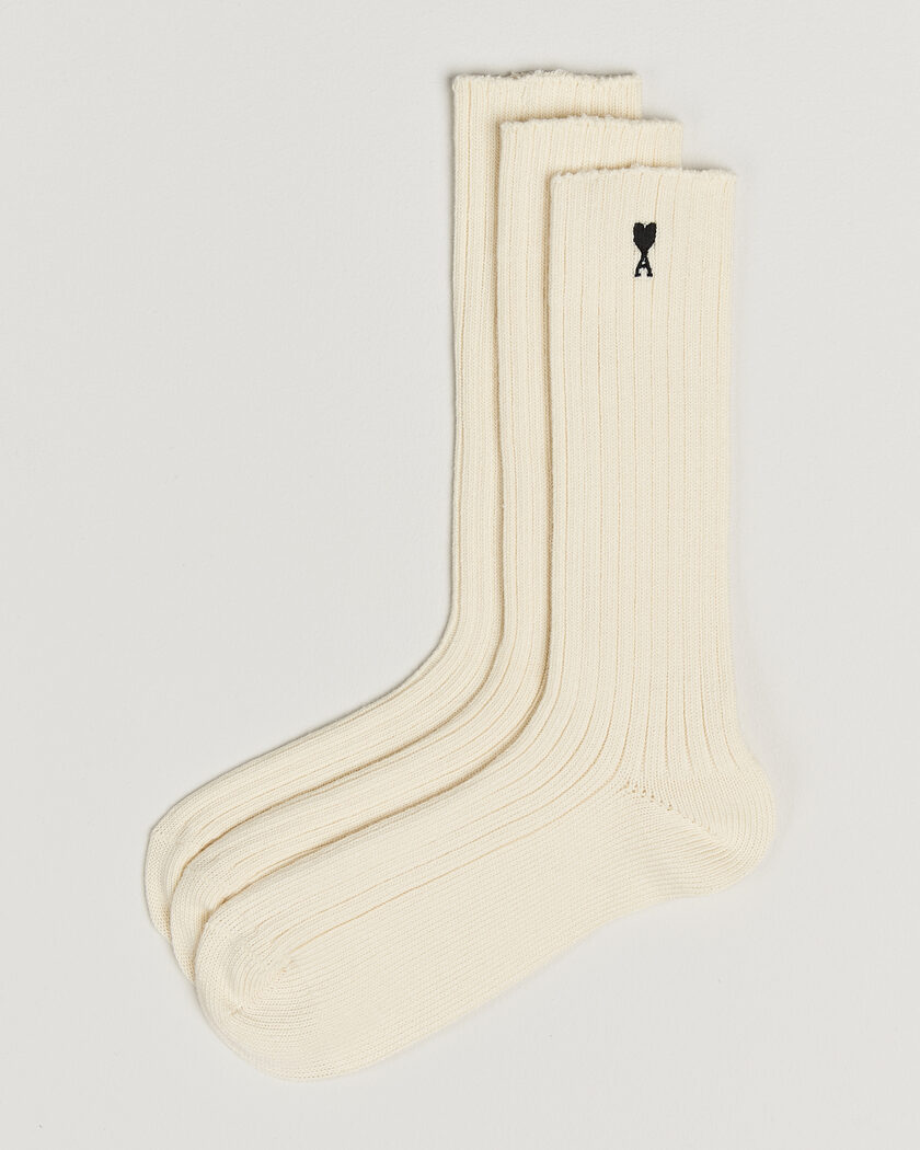 AMI 3-Pack Heart Logo Cotton Socks Ivory – Hvid