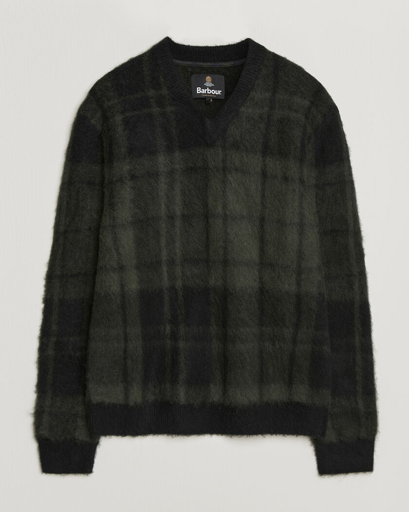 Barbour Lifestyle Hunham Tartan V-Neck Knitted Jumper Black – Sort