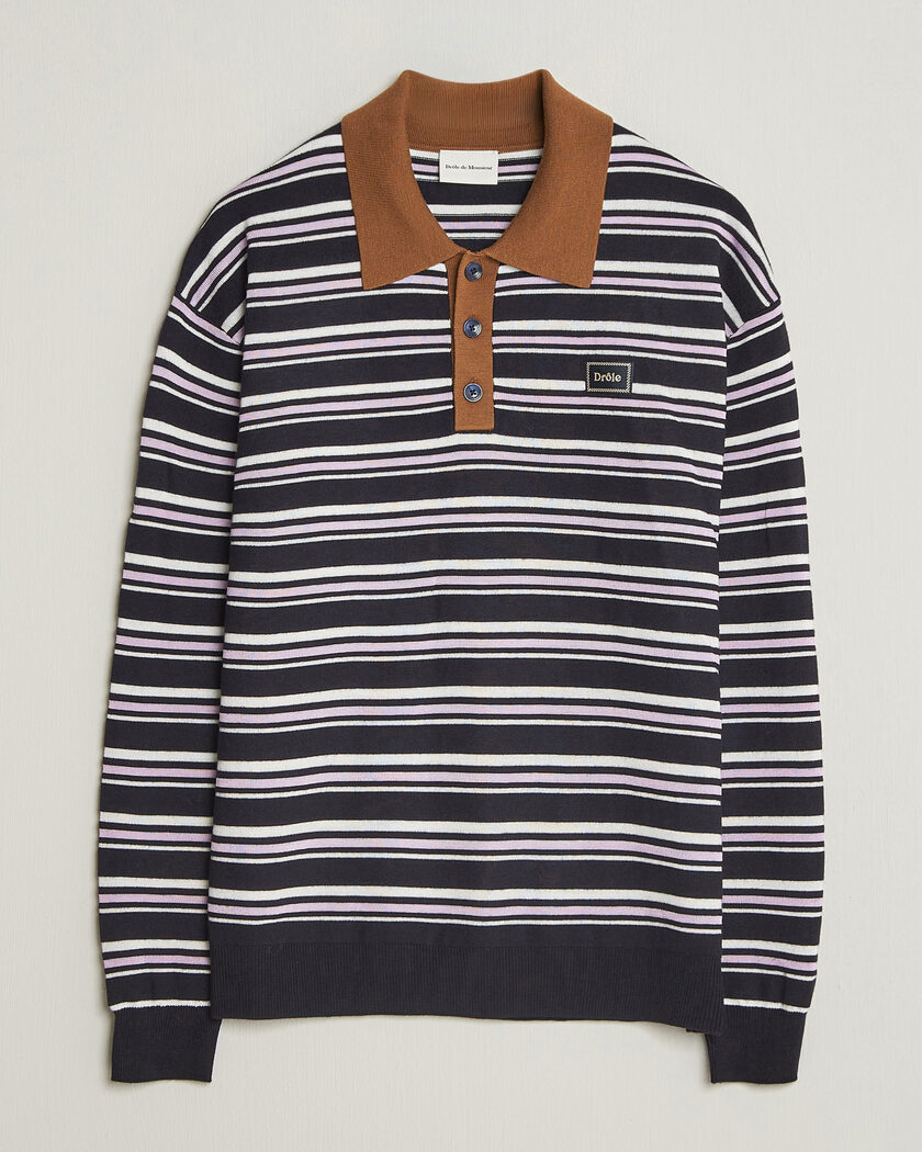 Drôle de Monsieur Striped Knitted Rugger Navy Multi – Flerfarvet