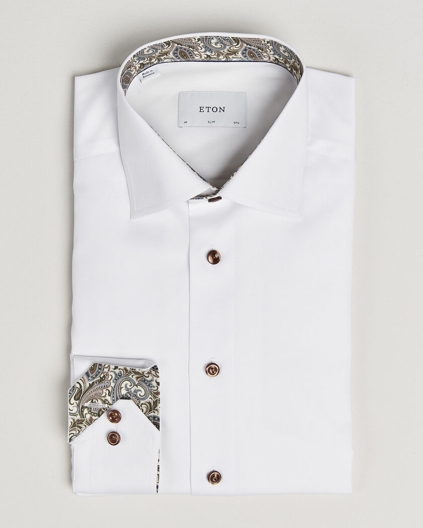 Eton Slim Fit Signature Twill Contrast Shirt White – Hvid