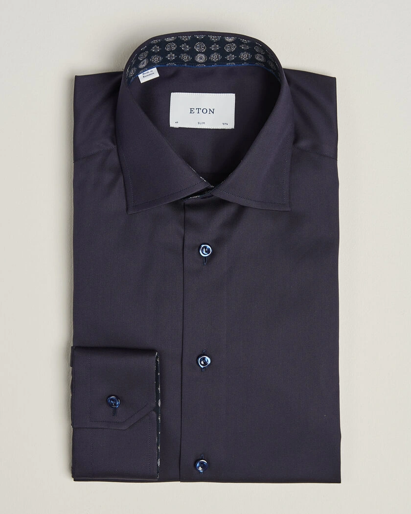 Eton Slim Fit Signature Twill Contrast Shirt Navy Blue – Blå