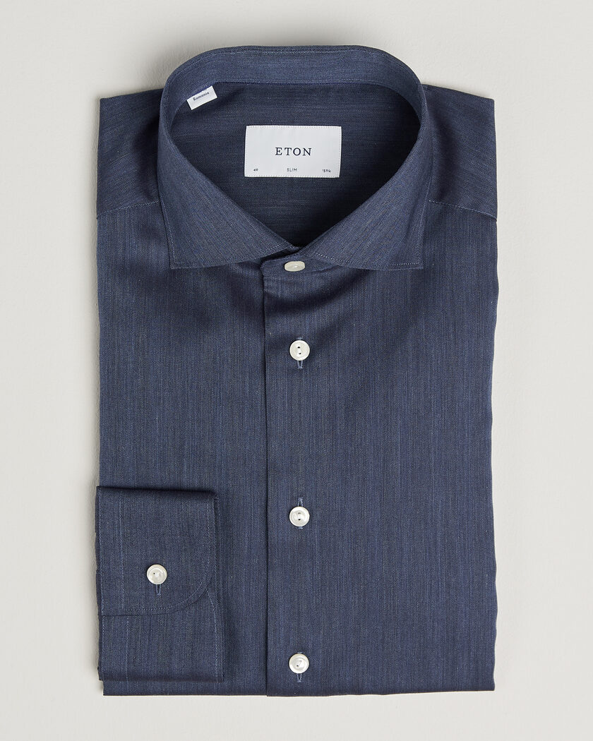 Eton Slim Fit Signature Flannel Shirt Dark Blue – Blå
