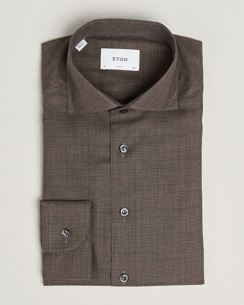 Eton Slim Fit Signature Flannel Checked Shirt Dark Brown – Brun