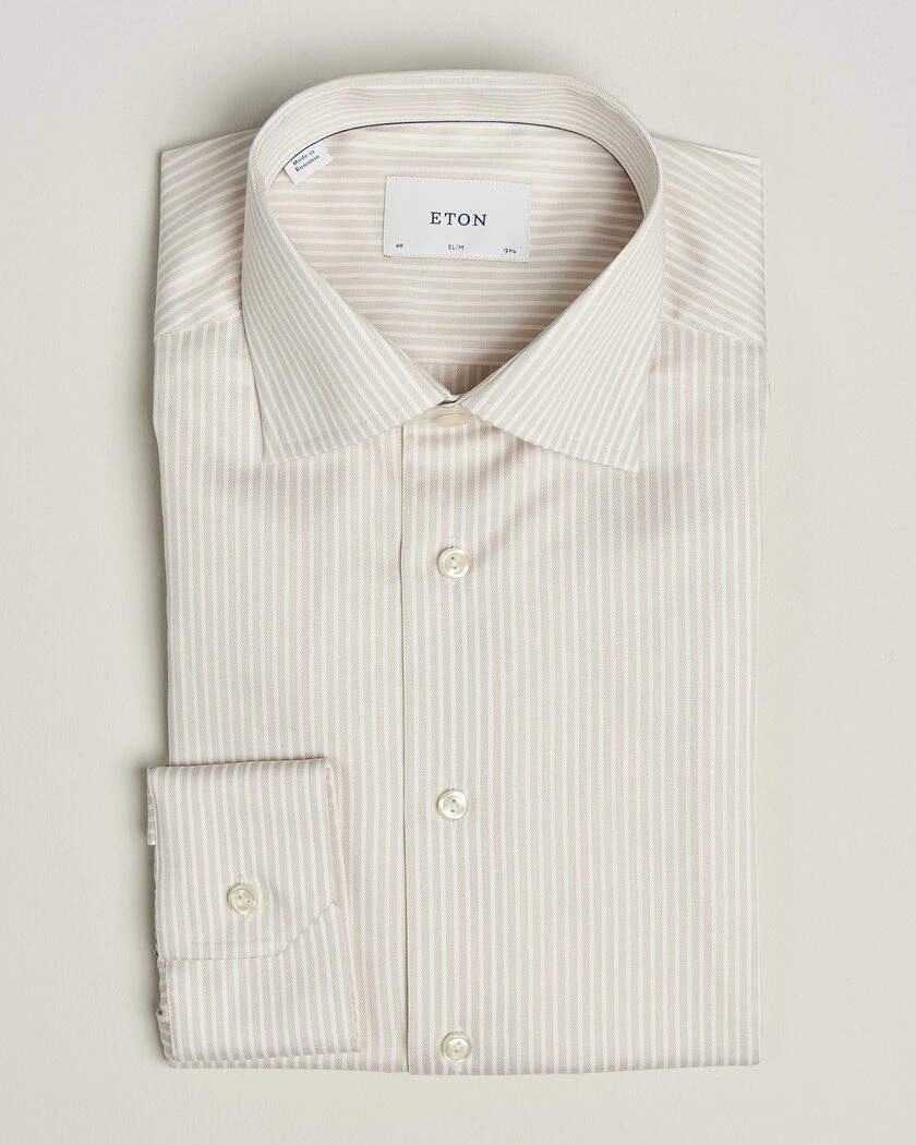 Eton Slim Fit Signature Twill Striped Shirt Beige – Beige