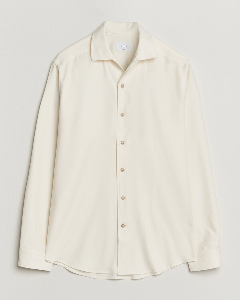  Eton Casual Fit One Piece Collar Flannel Shirt Off White – Hvid